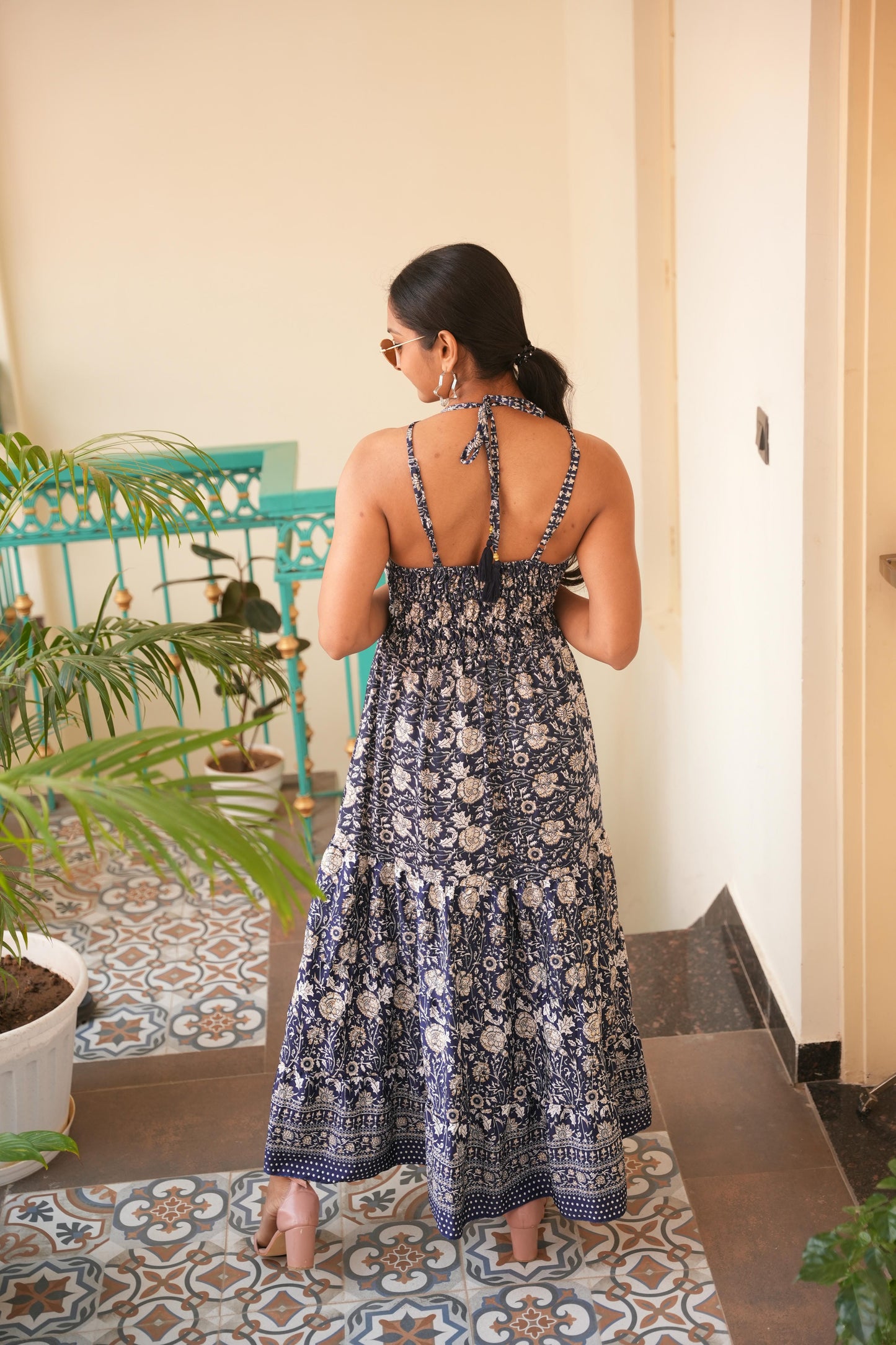 Victoria jungleebille boho bule flower doubel adjester long frill dress