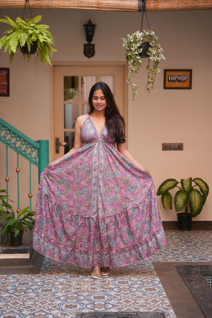 Aurelie jungleebille boho majenta pejali gold frill long dress