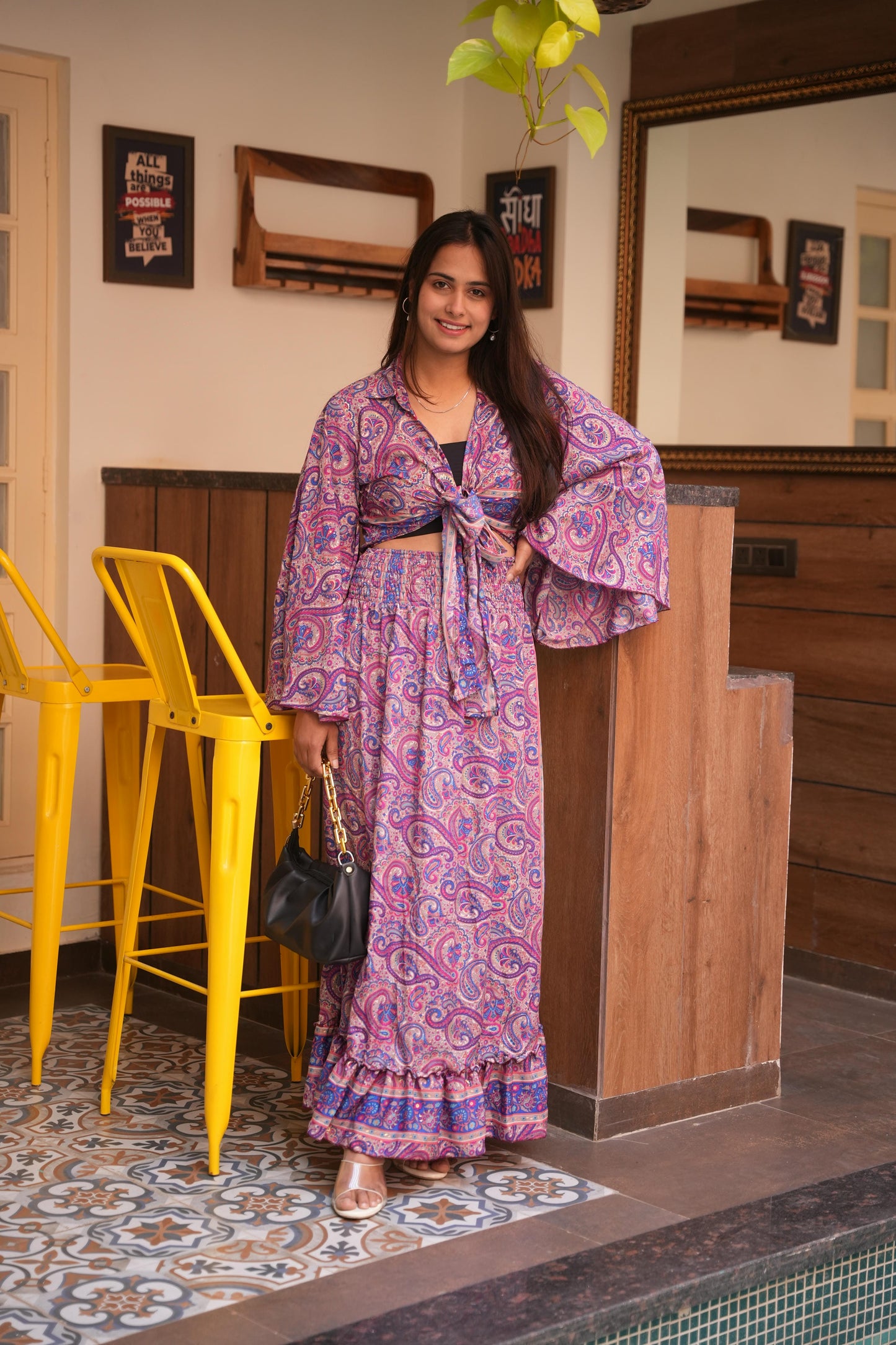 Bianca jungleebille boho purpel pejali skirt top dress long with frill and butterfly sleev