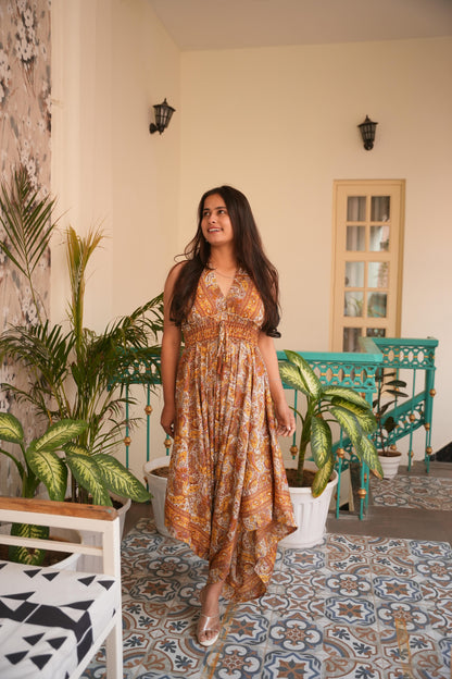 Freya jungleebille boho yellow gold pejali back less long jumpsuit