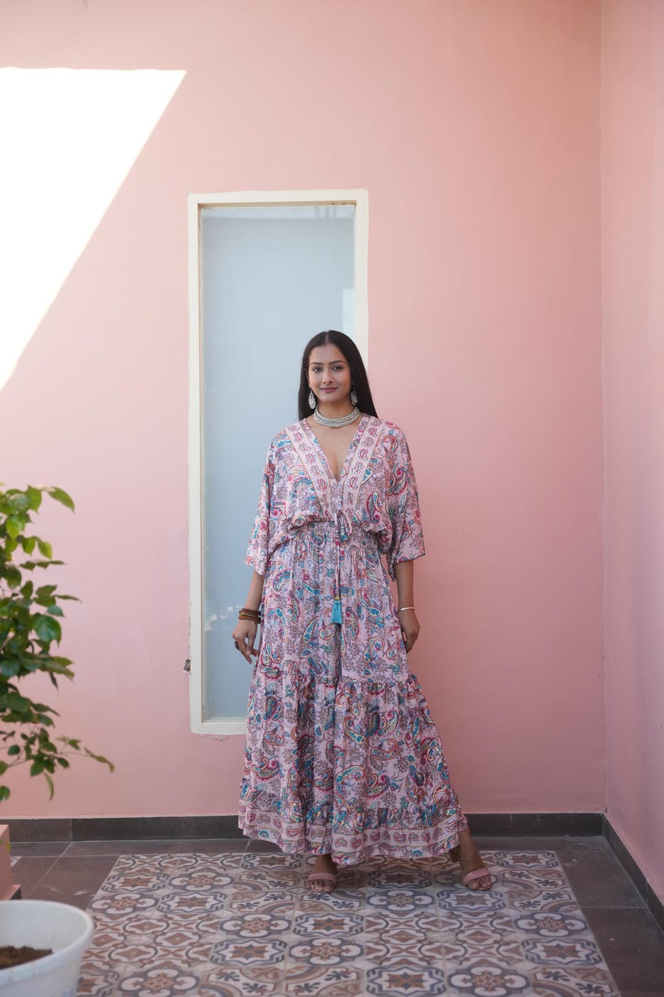 PALOMA JUNGLLEBILLE ROSEGOLD PEJALI BOHO LONG FRILL DRESS