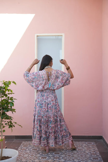 PALOMA JUNGLLEBILLE ROSEGOLD PEJALI BOHO LONG FRILL DRESS